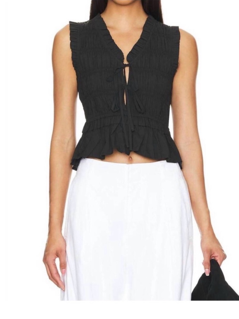 Rails Black Smocked Ruffle Tie-Front Camisole